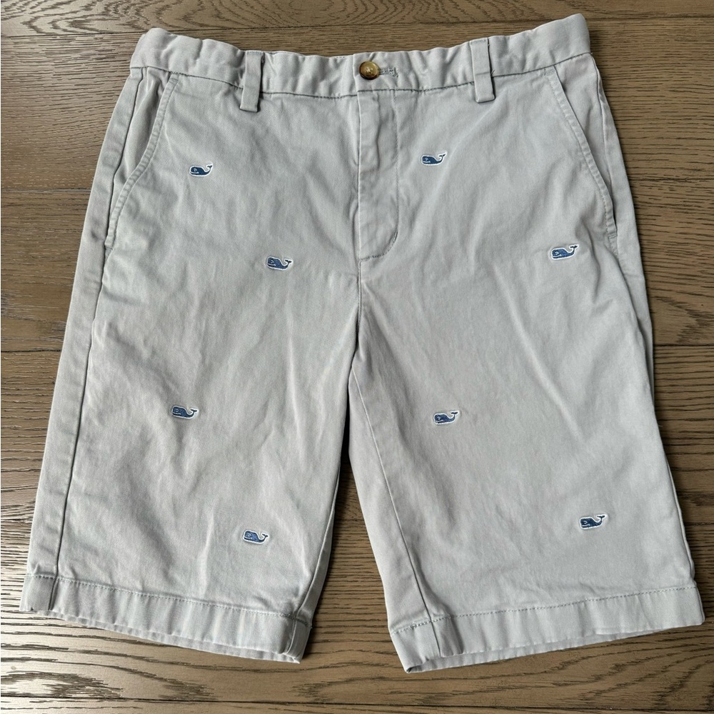 VINEYARD VINES Boys Khaki Shorts with Whale Detail - Size 16